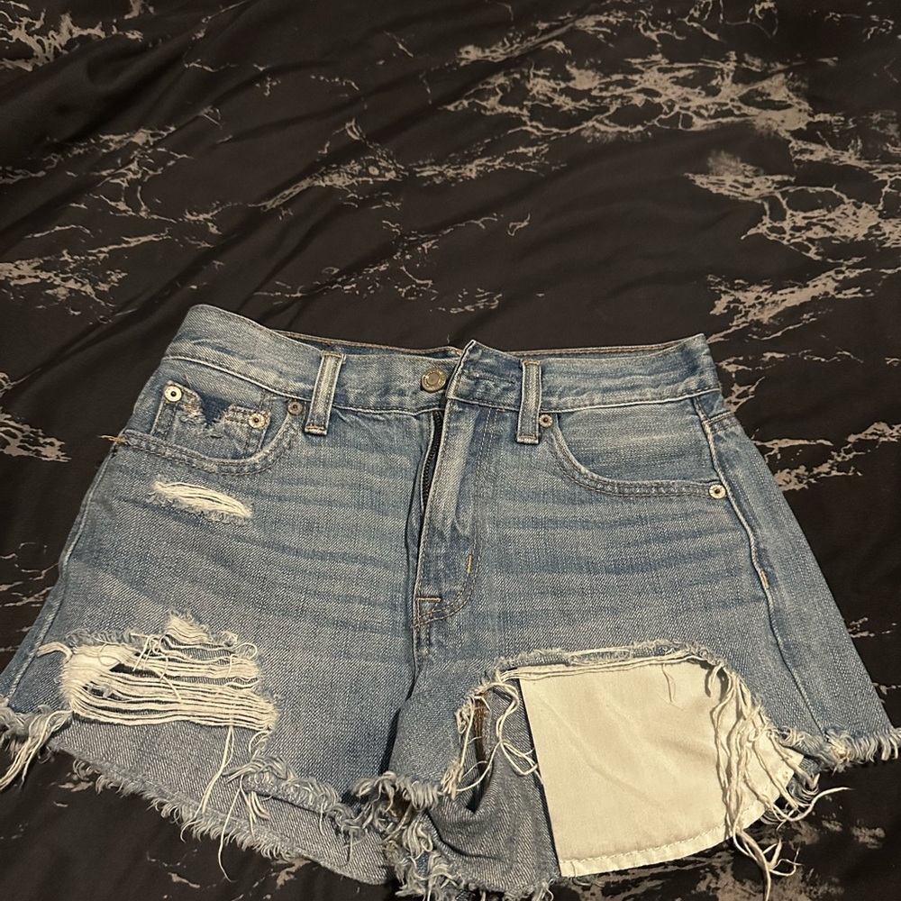 American Eagle Outfitters Blue Distressed Jean Shorts